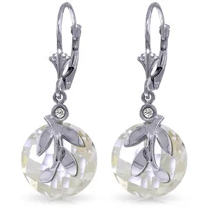 14.73 Carat 14K Solid White Gold Leverback Earrings White Topaz Diamond