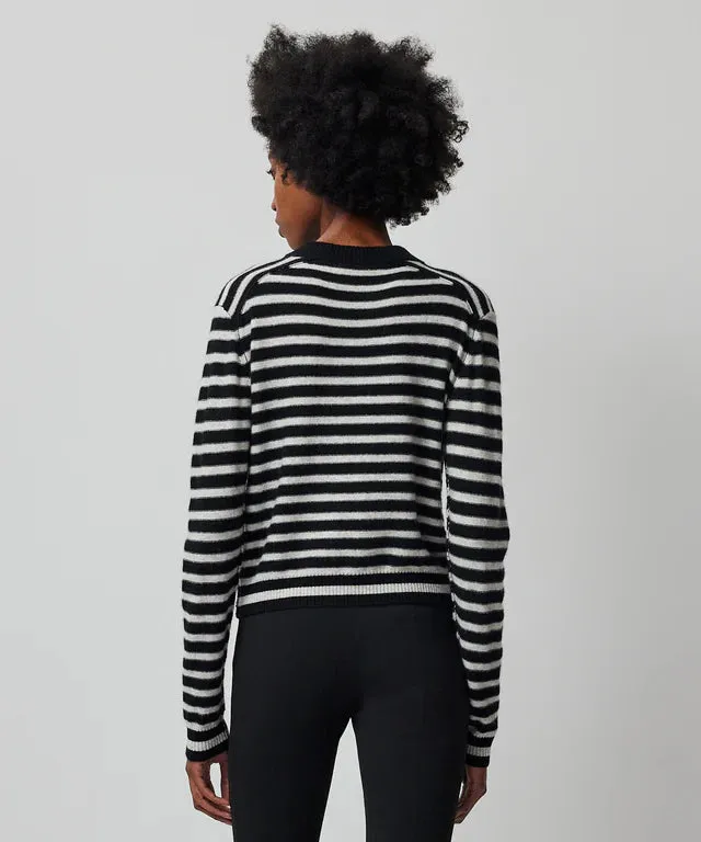 ATM- Wool Cashmere with Stripe Cropped Cardigan Black/Grey