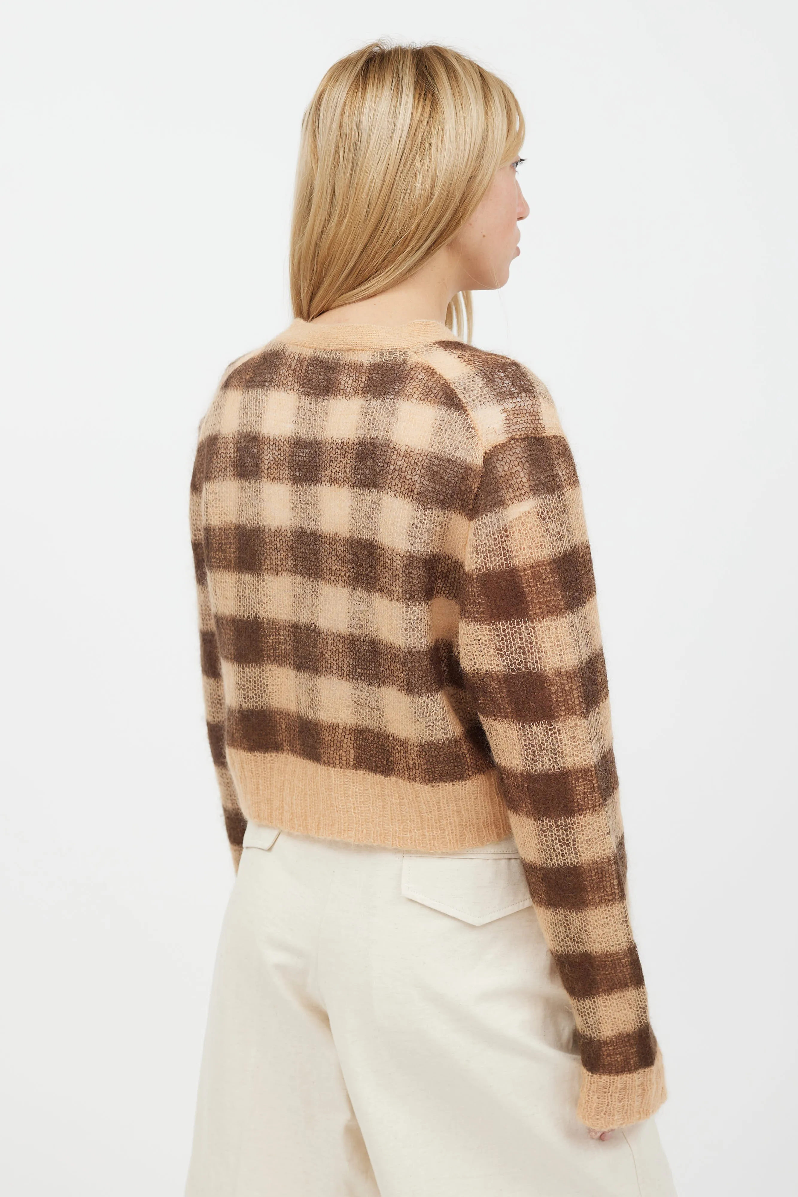 Beige & Brown Mohair Cropped Cardigan