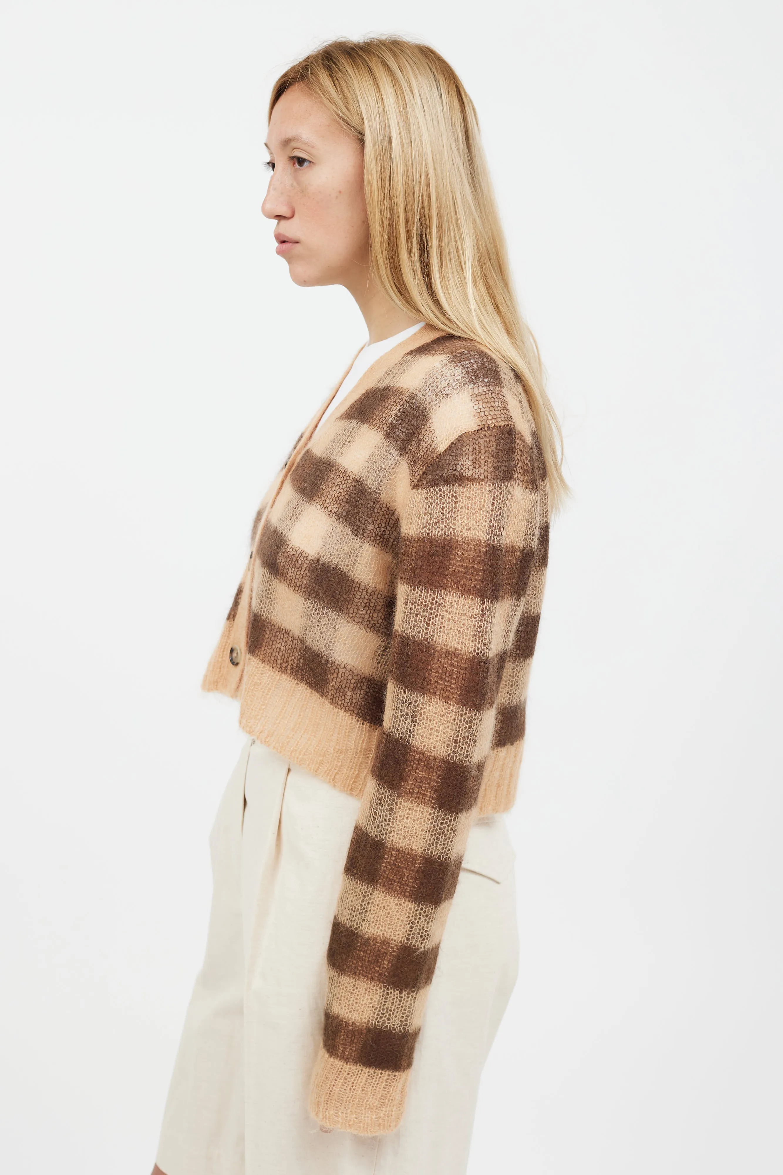 Beige & Brown Mohair Cropped Cardigan