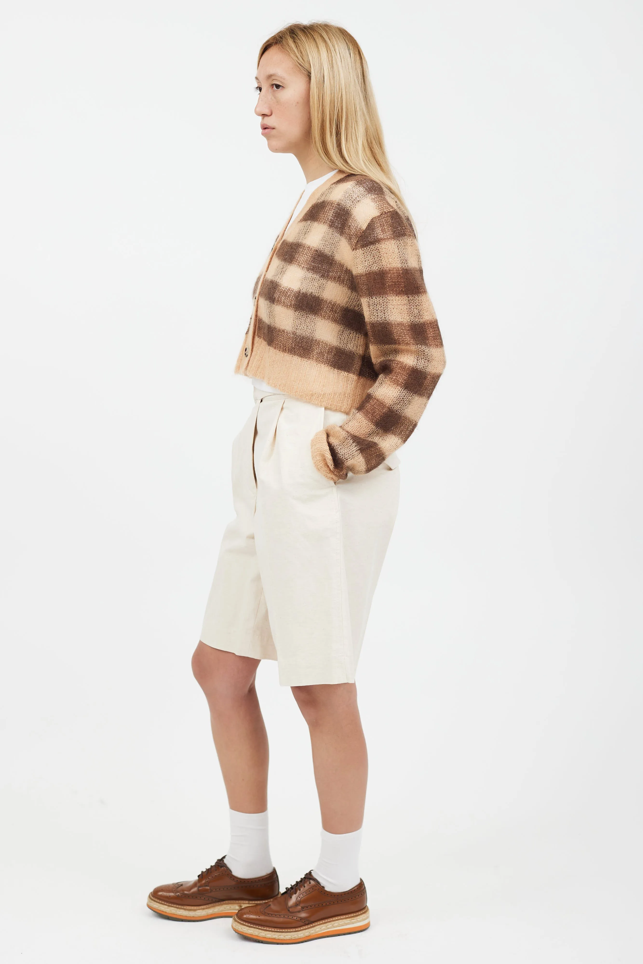 Beige & Brown Mohair Cropped Cardigan