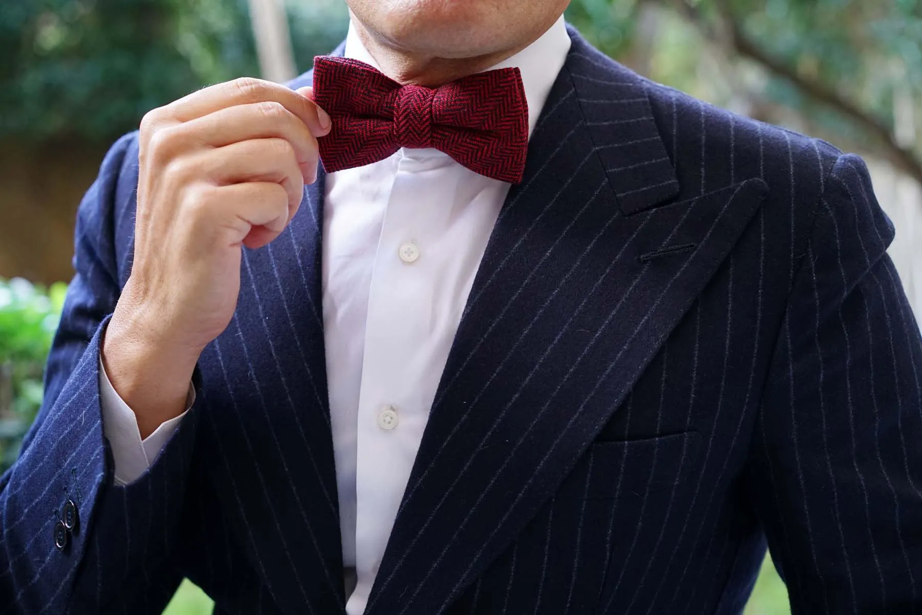 Black & Red Herringbone Wool Bow Tie