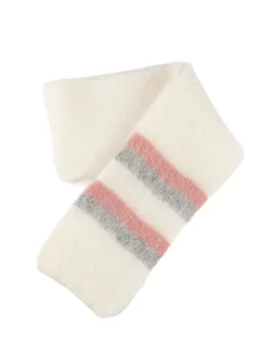 Brushed Wool - White scarf with pink and grey stripes