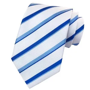 Classy Men Classic White Blue Striped Silk Tie