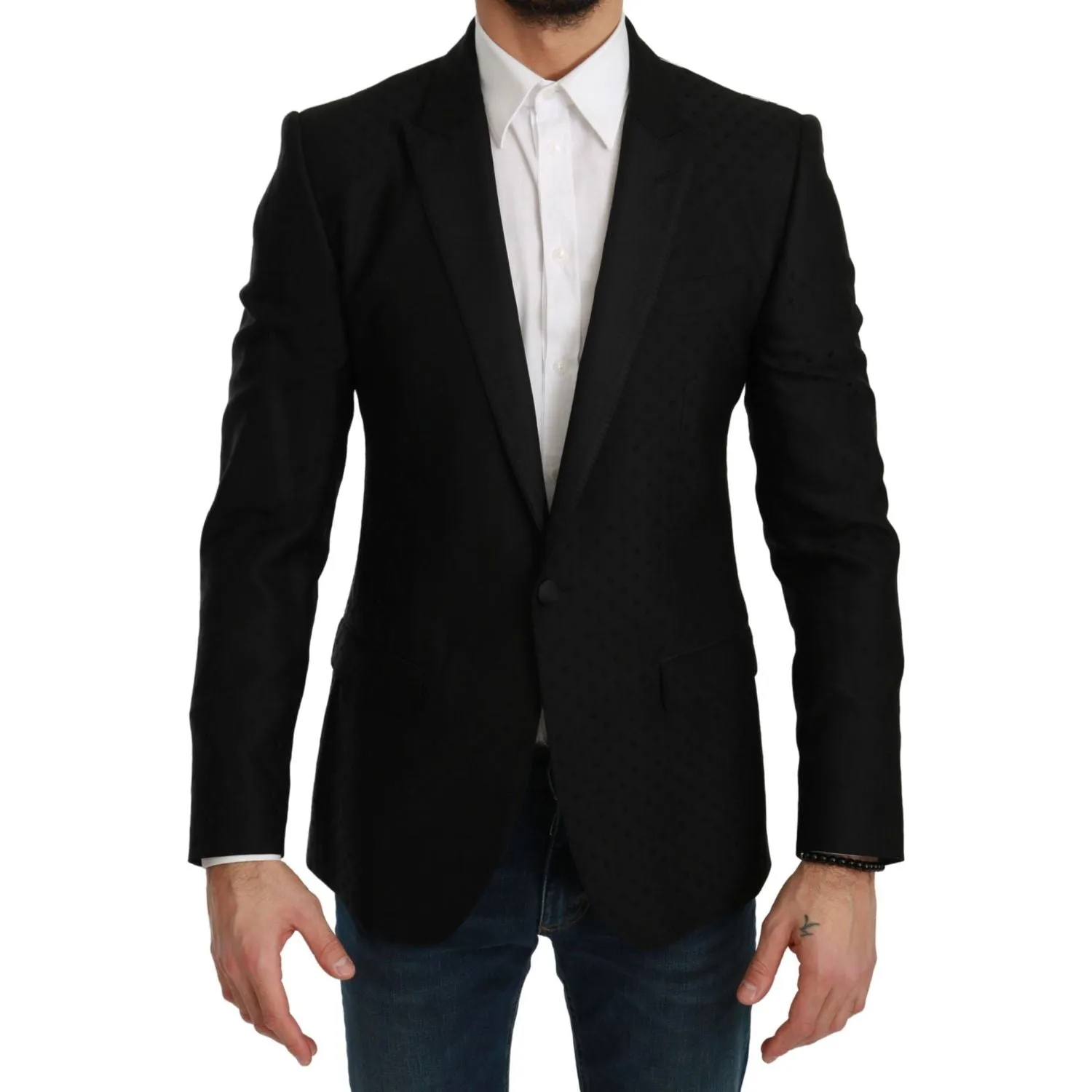 Dolce & Gabbana Elegant Black Polka Dotted Wool Blend Blazer