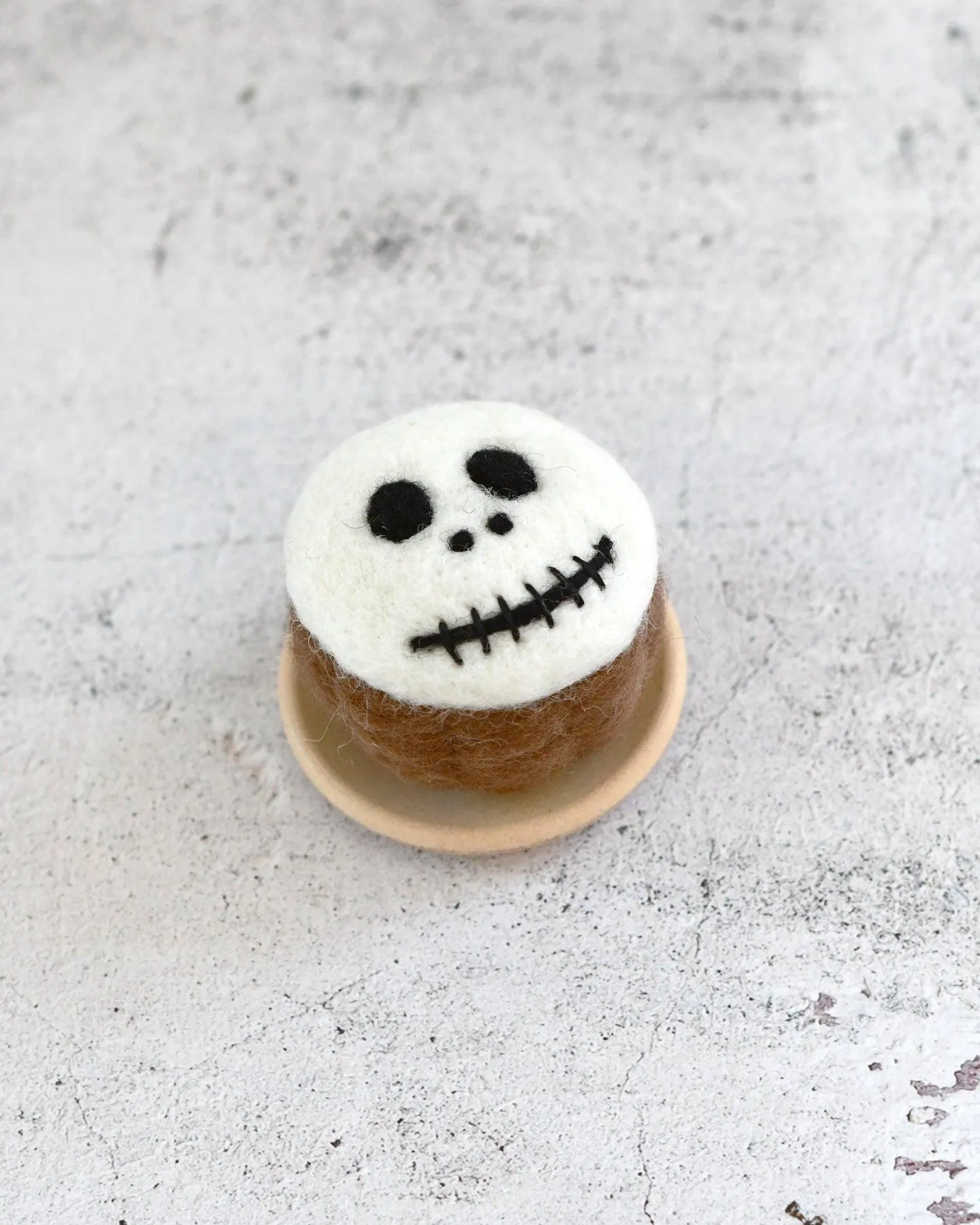 Felt Cupcake - White Spooky Skull