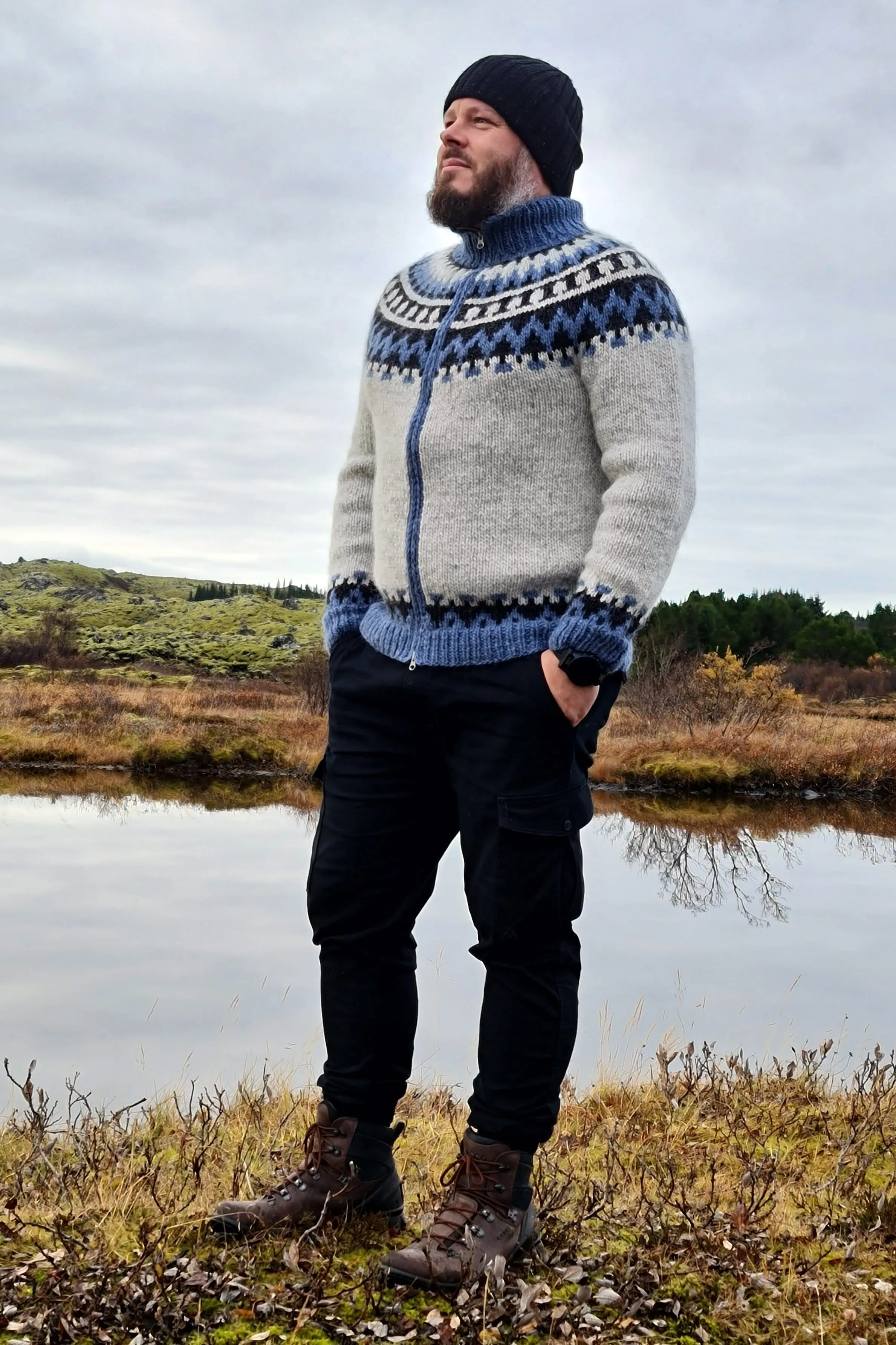 Garri - Icelandic Cardigan - Grey-Blue