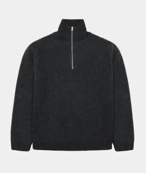 Half Zip Wool Knit - Dark Grey Melange