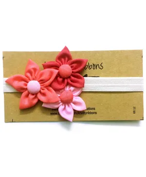 Handmade Three Flower Bunch Headband - Pink