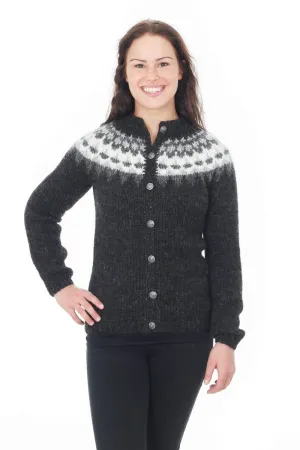 Hel - Icelandic Wool Cardigan - Black Heather