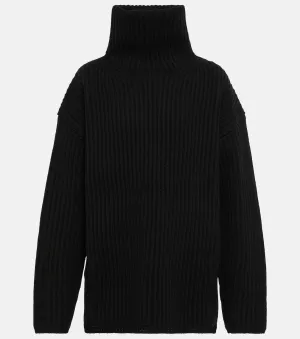 JOSEPH Ribbed Wool Turtleneck Sweater, Black