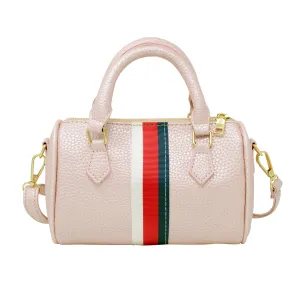 Leather Striped Duffle Handbag