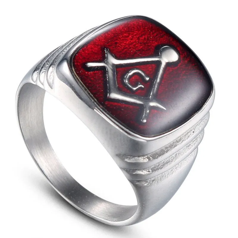 Master Mason Blue Lodge Ring - Silver & Red Stainless Steel