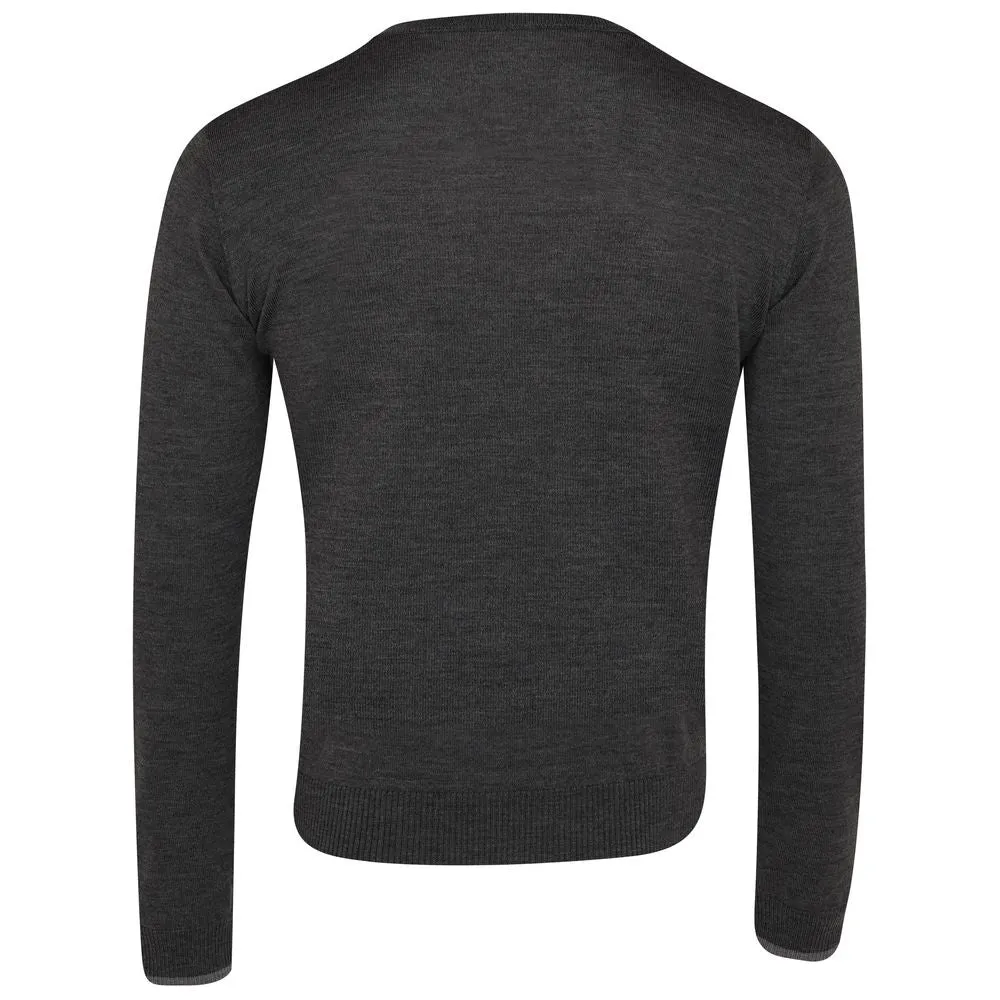 Mens Merino V Neck Sweater (Smoke/Charcoal)