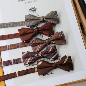 Men's Versatile Coffee Striped Bow Tie