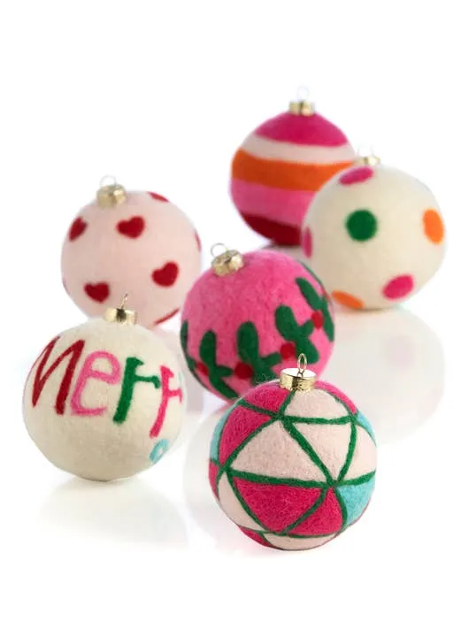 Merry Assorted Set of Six Wool Ornaments