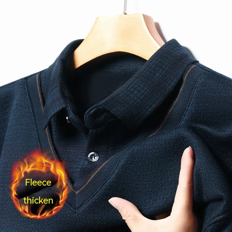 Middle-aged Men Fleece-lined Thickened Long Sleeve Thermal Top