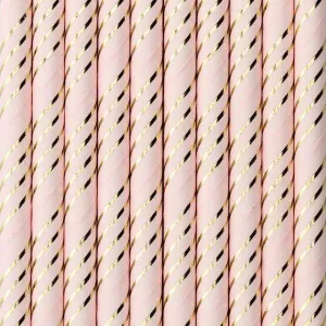 Pale Pink & Gold Striped Paper Straws (10 Pack)