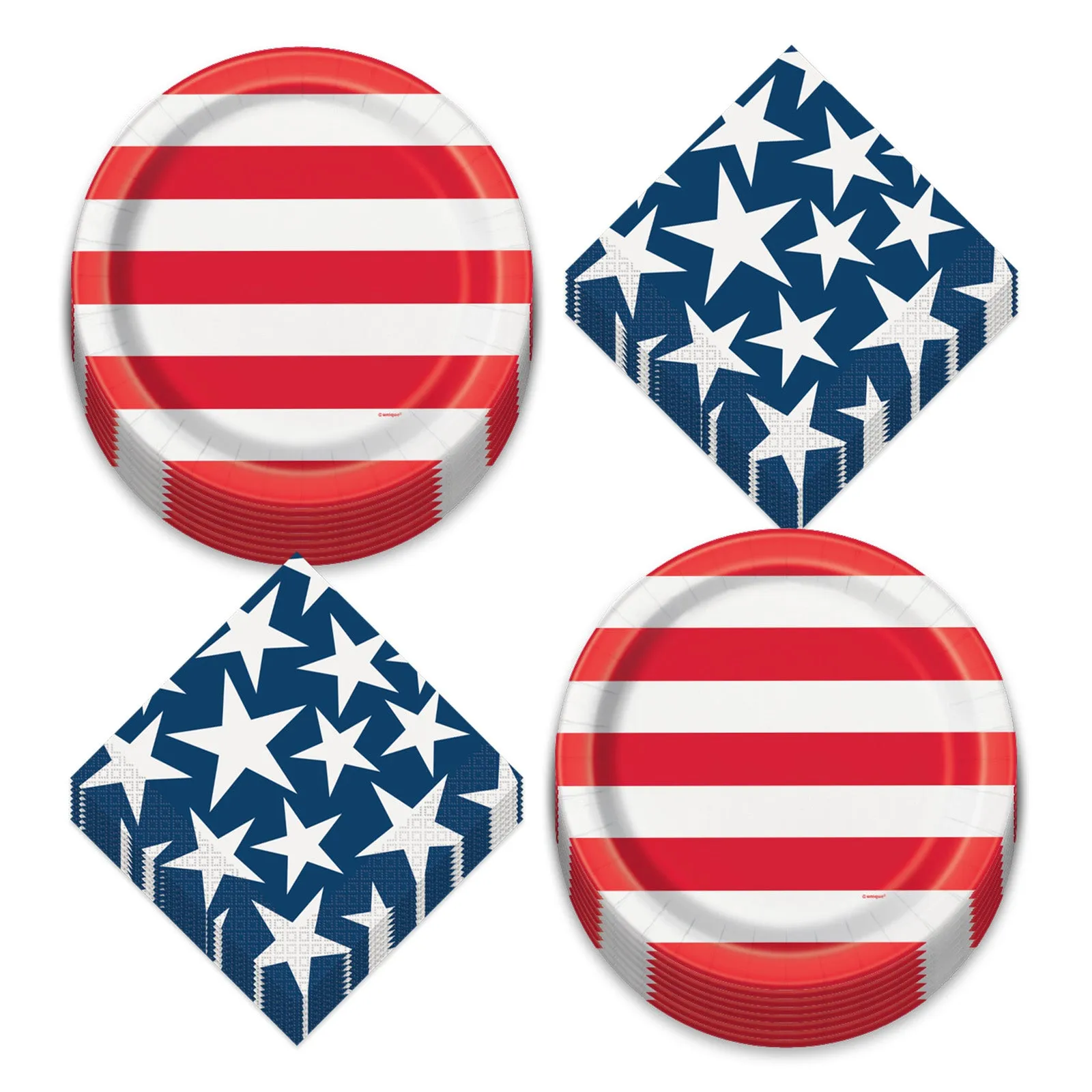 Patriotic Party American Stars & Stripes Paper Dinner Plates and Lunch Napkins (Serves 16)