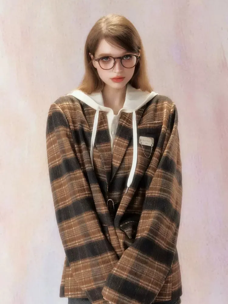 Plaid  Padded Wool Blazer【s0000006469】