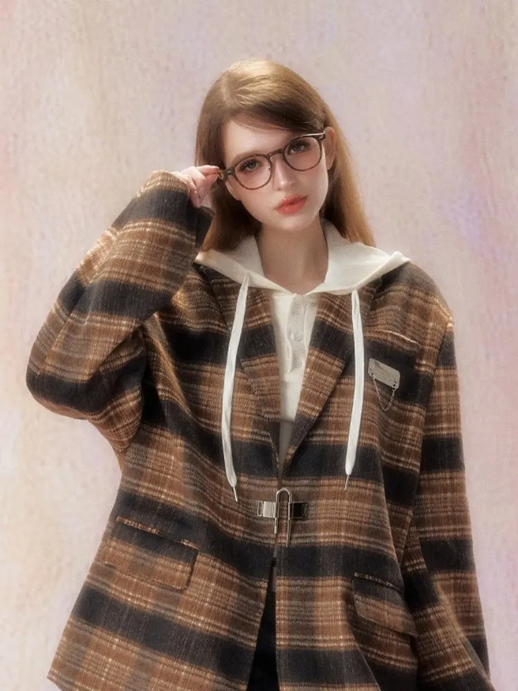 Plaid  Padded Wool Blazer【s0000006469】