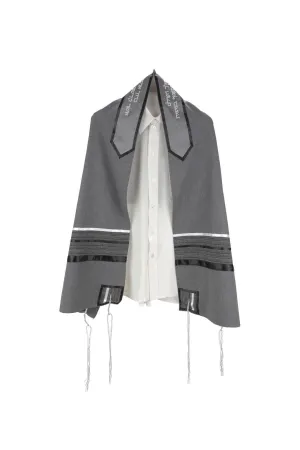 Prestigious Gray Tallit with Striped Design, Bar Mitzvah Tallit Set, Modern Tallit