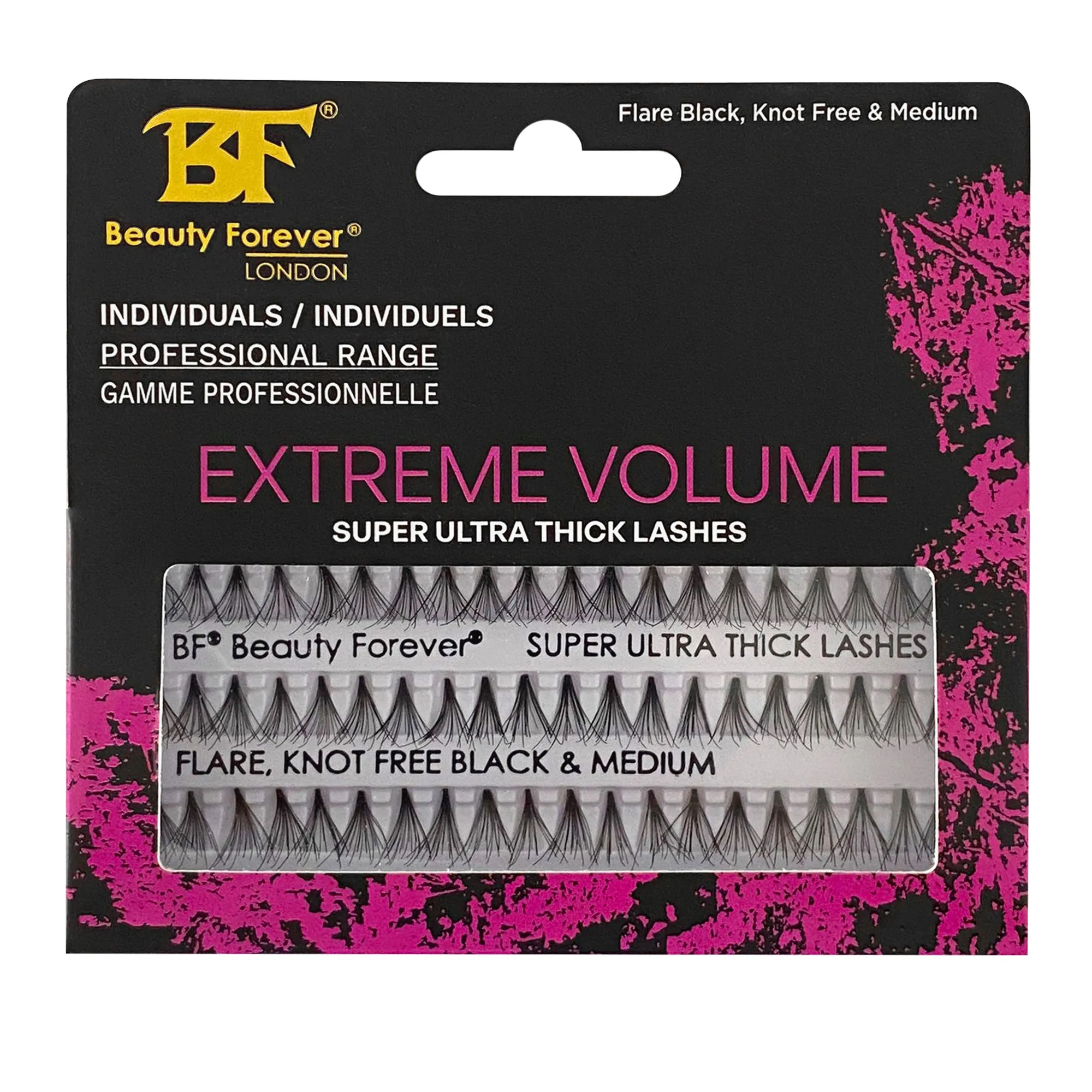 Professional Individual Super Ultra Thick Lashes, 10 Ply Flare Black, Knot Free & Medium For Extreme Volume (BF1008-Medium)