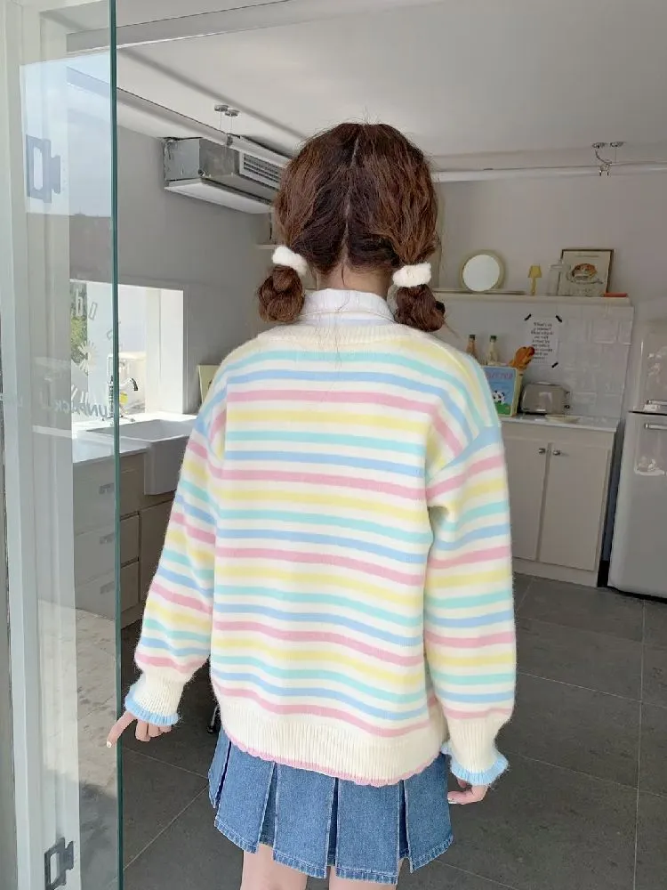 Rainbow colorful striped wool knit sweater【s0000005266】