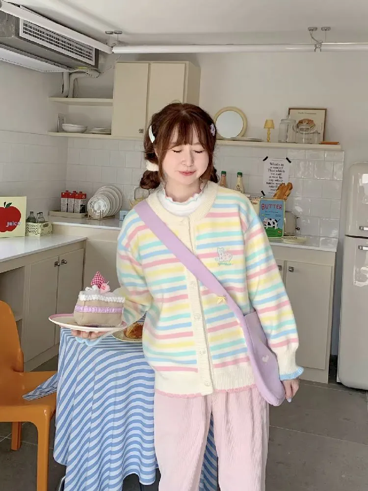 Rainbow colorful striped wool knit sweater【s0000005266】