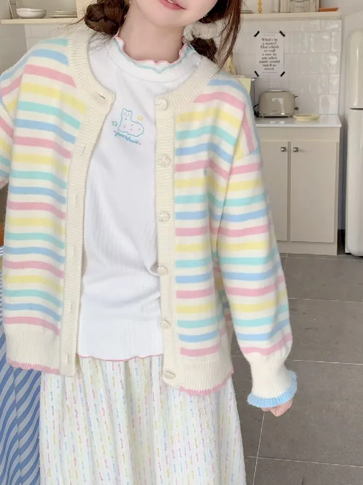 Rainbow colorful striped wool knit sweater【s0000005266】