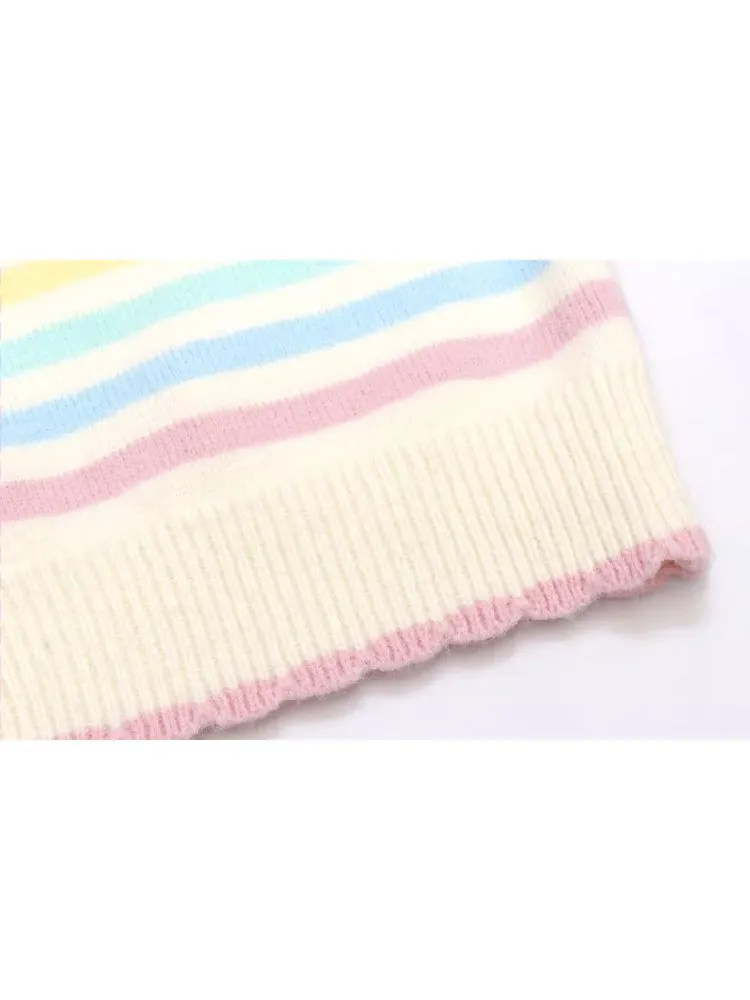 Rainbow colorful striped wool knit sweater【s0000005266】