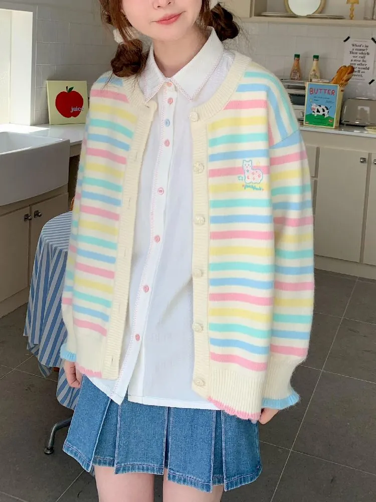 Rainbow colorful striped wool knit sweater【s0000005266】