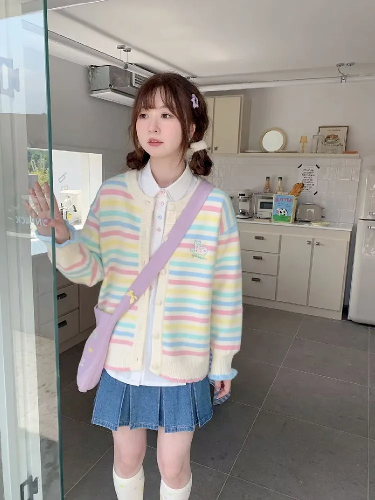 Rainbow colorful striped wool knit sweater【s0000005266】