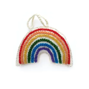 Rainbow Ornament, Bright Embroidered Wool