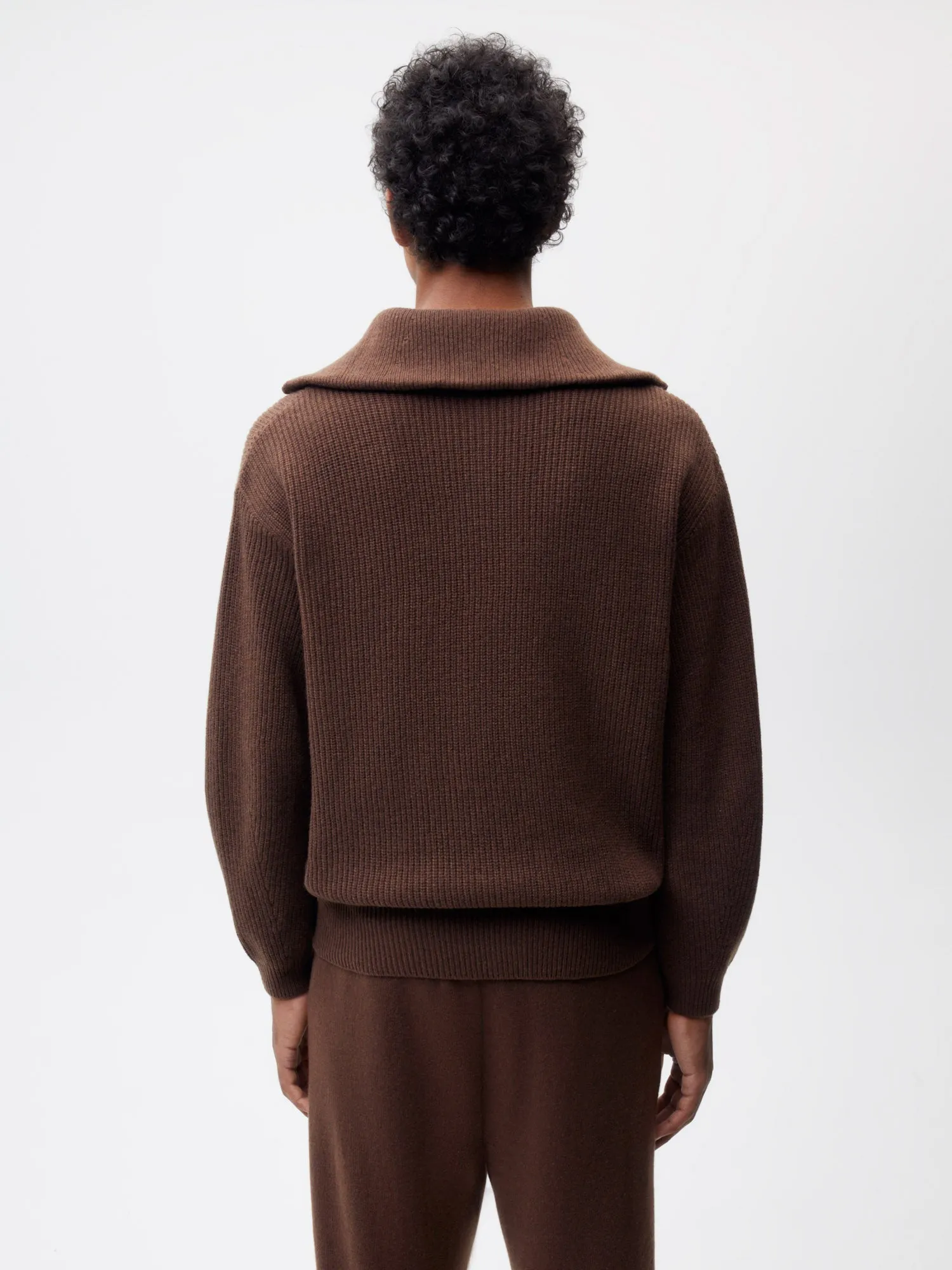 Recycled Cashmere Half Zip Sweater—chestnut brown