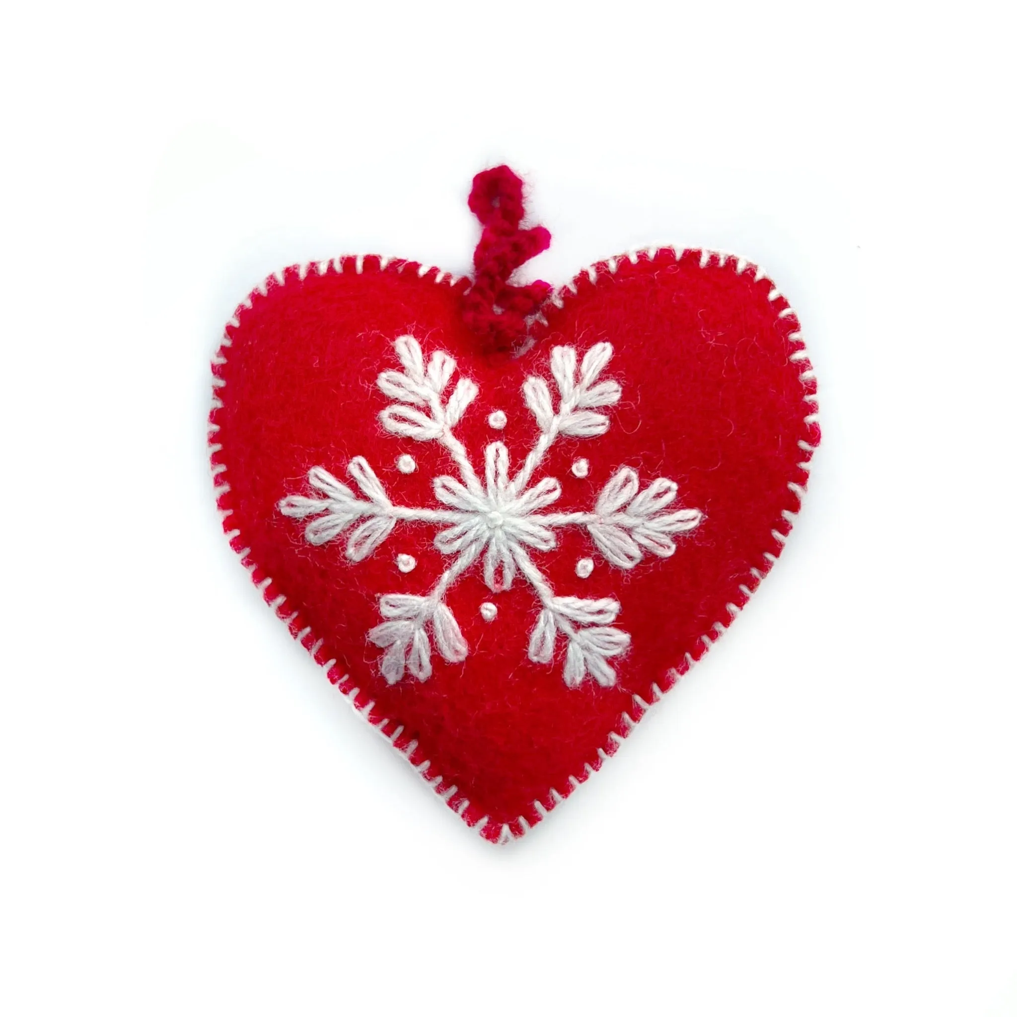 Red Heart Ornament, Embroidered Wool