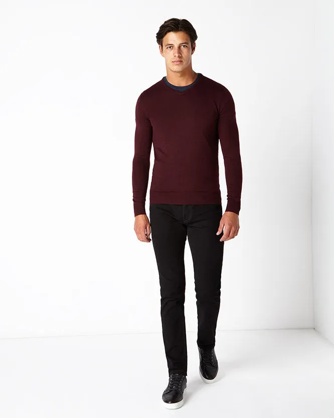 Slim fit merino wool-acrylic v-neck sweater