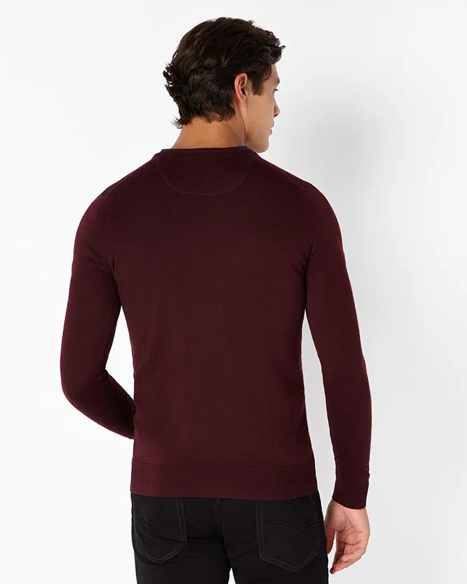 Slim fit merino wool-acrylic v-neck sweater