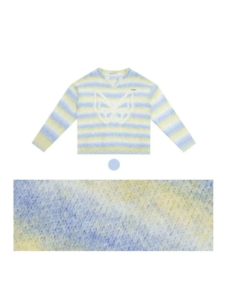 Striped Hairy Butterfly Thick Sweater【s0000006157】