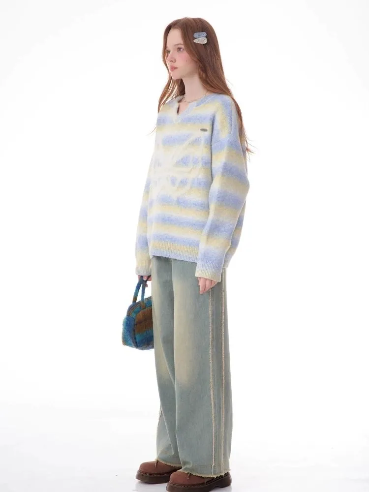 Striped Hairy Butterfly Thick Sweater【s0000006157】