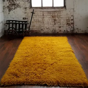 SUPER THICK 5X7 MUSTARD FLOKATI RUG | THICK 3000gsm WEIGHT | LONG 3.5" PILE