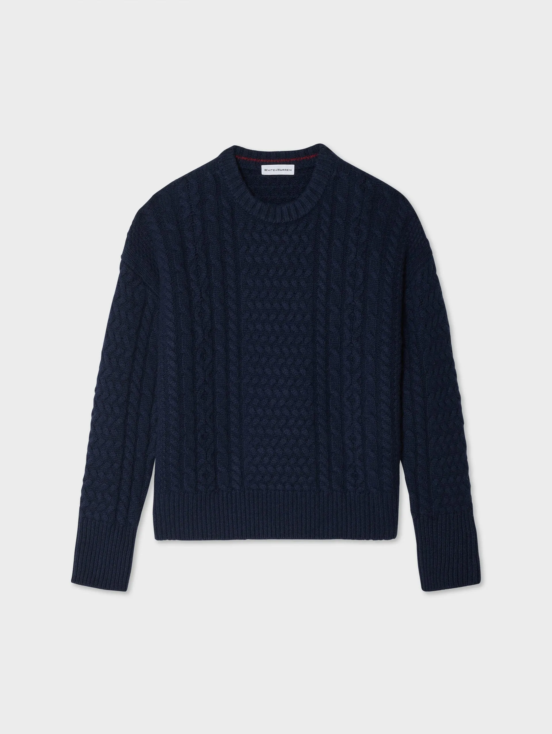 White   Warren - Merino Cashmere Cable Crewneck in Navy