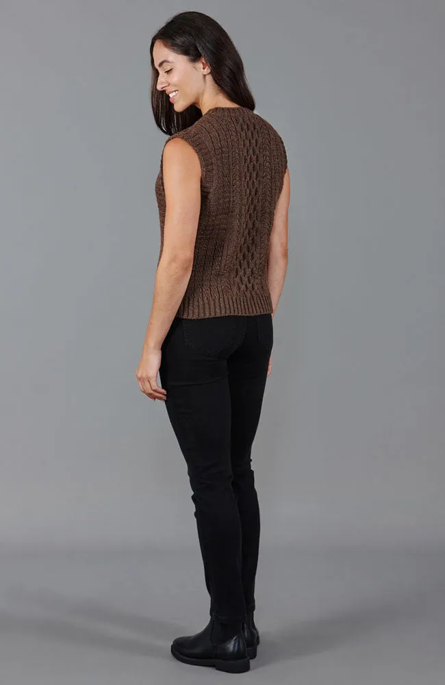 Womens 100% Chunky Merino Wool Cable Sleeveless Jumper