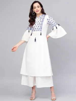 Women'S White Yoke Design Kurta With Palazzos